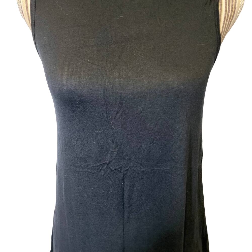 Luxe Black Asymmetrical Hem Sleeveless Long Tank Tunic Top Women Sz Large - Picture 3 of 7